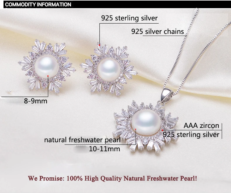 ZHBORUINI Fashion Necklace Pearl Jewelry Set Natural Pearls Snowflake 925 Sterling Silver Necklace Earrings Pendant For Women images - 6