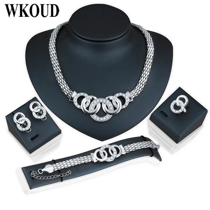WKOUD сплав ожерелье Кольца Серьги Браслеты Ювелирные наборы Золото цвет jewellery для