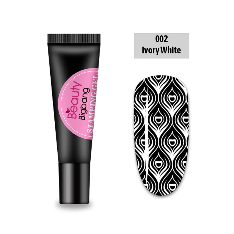 2A Гель для штамповки Beautybigbang, 8 мл, черный, белый цвет, для пластины для штамповки ногтей, УФ-Гель-лак, отмачиваемый, лак для печати, масло - Цвет: 2A
