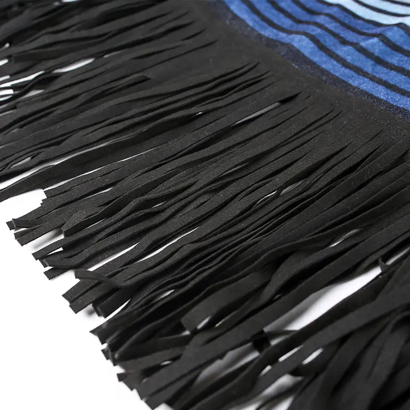 

Autumn Winter Women Vintage Long Skirt National Trend Novelty Personality Print Tassel All-Match Irregular Long Velvet Skirt