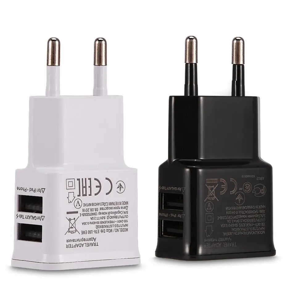 Универсальное портативное быстрое зарядное устройство с двумя usb-портами, 5 В, 2 А, для путешествий, с европейской вилкой, для быстрой зарядки телефона, с двойной usb головкой