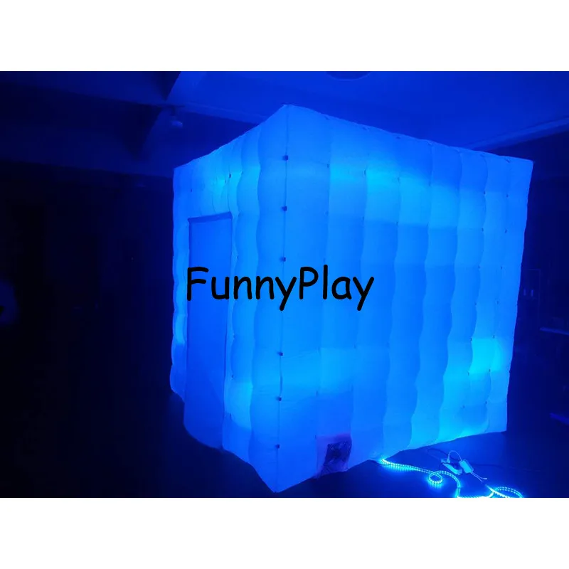 Beste White Cube Draagbare Opblaasbare Foto Booth Tent Opblaasbare Foto Booth Behuizing Met Twee Deur En Kleurrijke LED, Opblaasbare Tent