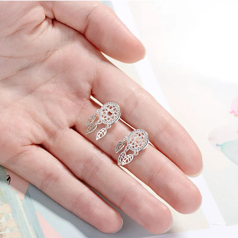 925 стерлингового серебра горячая Распродажа микро камнями Ловец снов листья