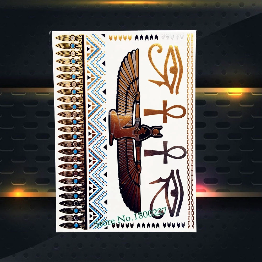 Индийский Орел ангел крыло облысение Татуировка золотой металлик дизайн сглаза