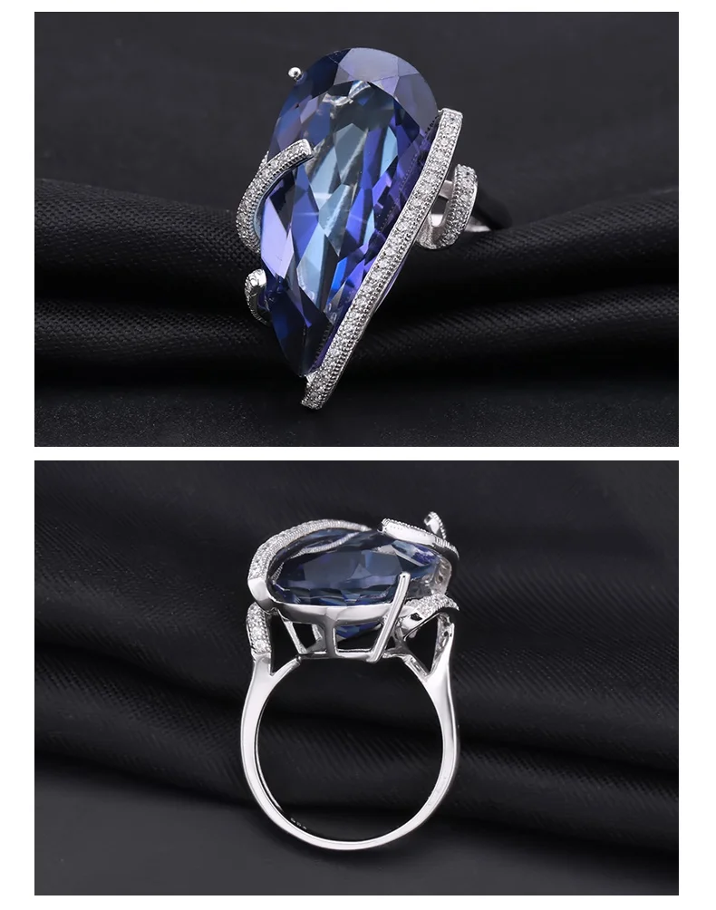 GEM'S балетные 925 пробы серебряные модные серьги набор колец натуральный иолит синий мистик кварц капли воды Ювелирные наборы для женщин