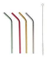 wowshine free shipping aluminum bent drinking straws 4 and 1 brush four colors length 215mm