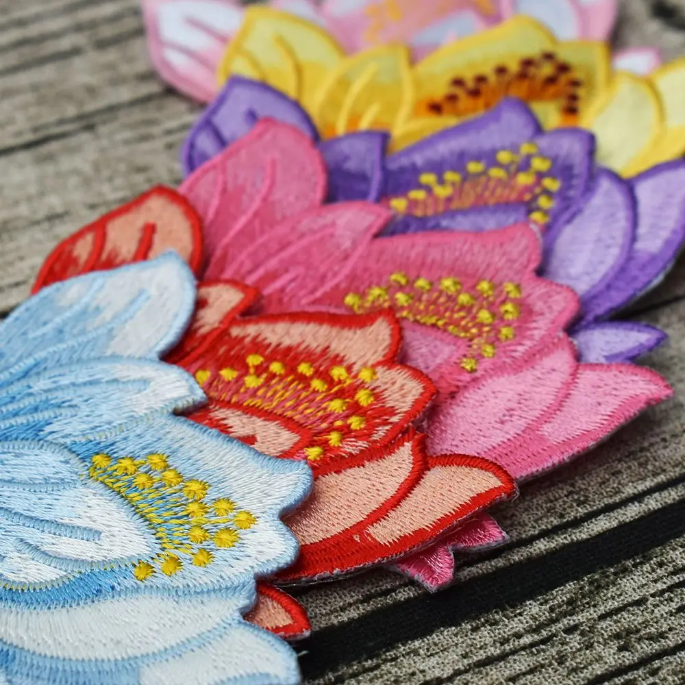 Цветок лотоса аппликация Одежда Вышивка Патч наклейка ткань Cheongsam декоративная клейкая штамповка нашивки для clo