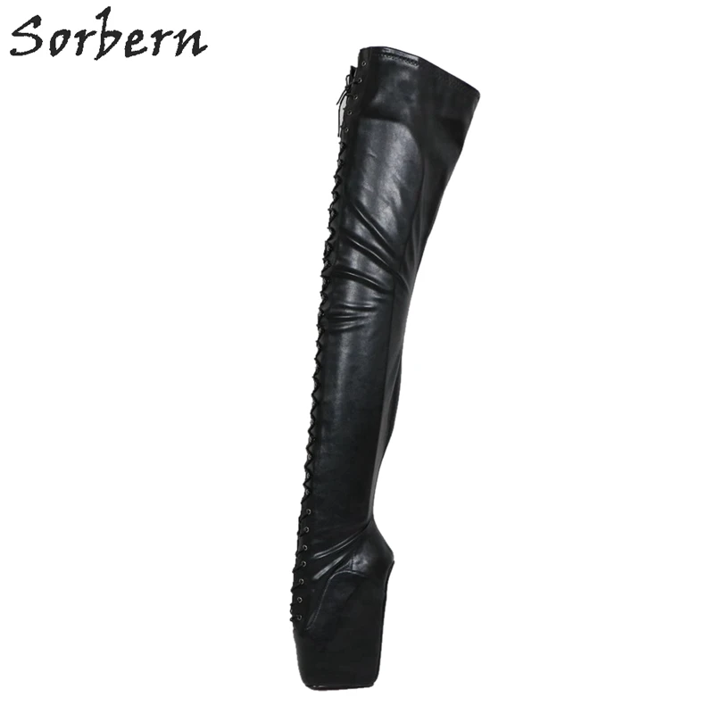 Женские Балетные сапоги на танкетке Sorbern черные облегающие высокие платформе |