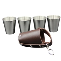 upors 4pcsset stainless steel 70ml hip flask with pu leather portable 2 4oz mini pocket flask thicken whisky flagon alcohol cup