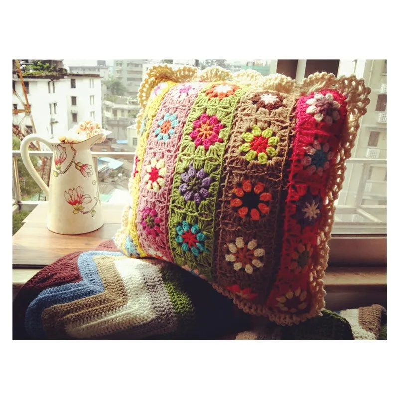 Ручная работа крючком ромашки полосатые ЗАДНИЕ подушки экспортируется в Европу