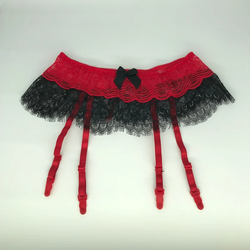 Red No Stockings 4 цвета, женские сексуальные подвязки с поясом до бедра, чулки, кружевное платье на подтяжках с цветами, пояс, сексуальное нижнее белье, набор для свадьбы, подвязки - Цвет: Red No Stockings