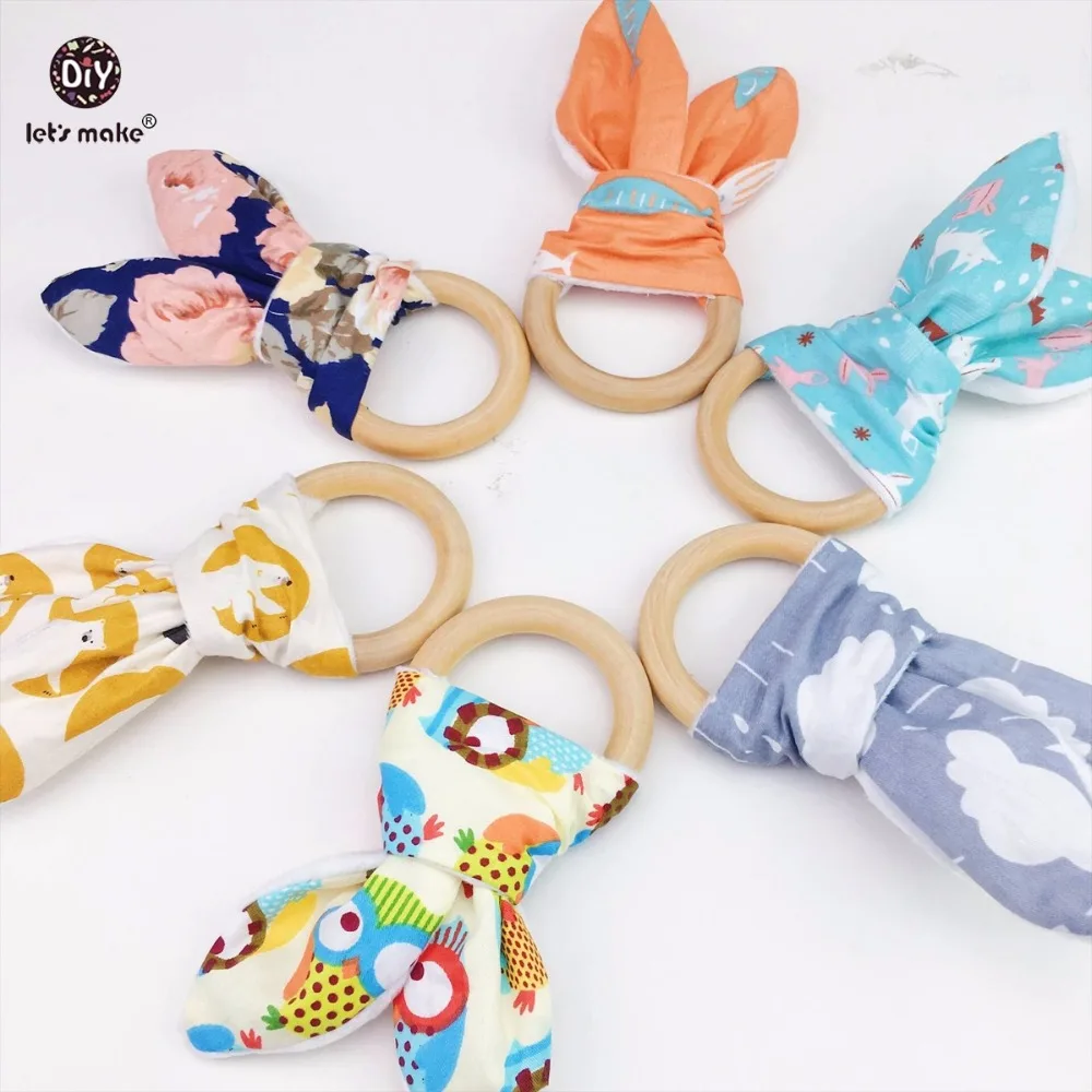 Кольца для прорезывания зубов Let's Make Baby Bunny 12 шт. тканевые и деревянные кольца с