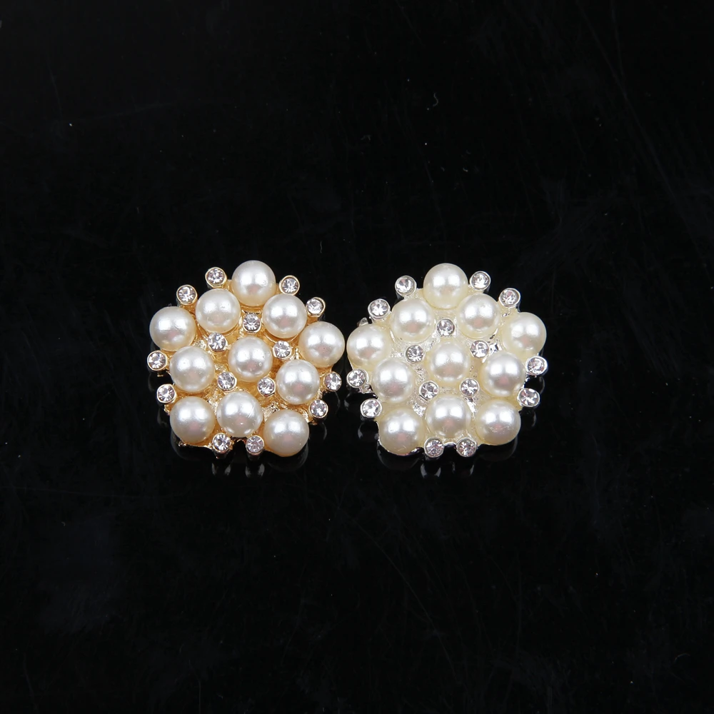 Nishine Flat Back Alloy Faux Pearl Button Gold Silver Rhinestone Jewel Wedding Bridals Prom Embellishment Hair Accessory |