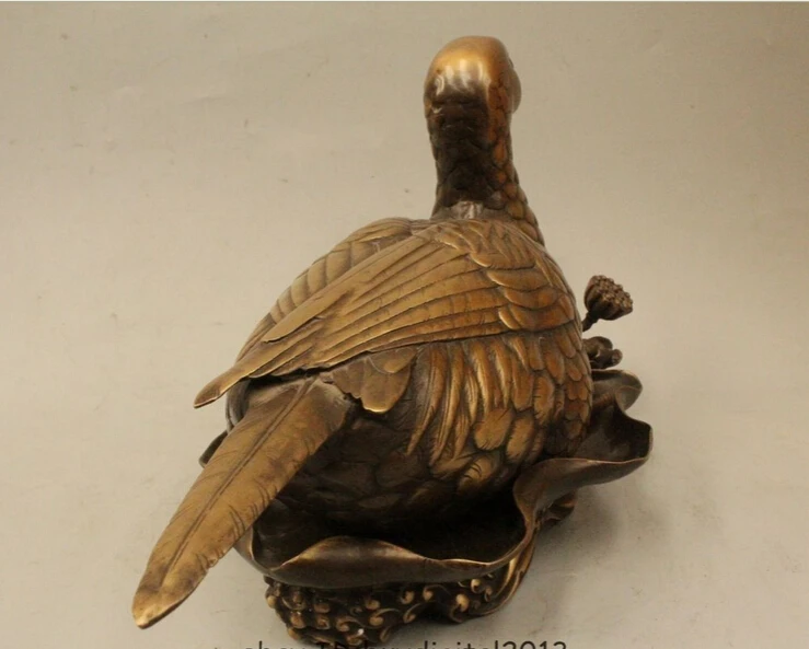 14 &quotКитайский Фэншуй Чистая Бронза утка утки кукер лист лотоса статуя животного