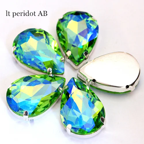 lt peridot AB Каплевидные разноцветные стеклянные стразы шьют на Стразы с капелькой в виде когтей хрустальные пришивные стразы для свадебного платья B2676 - Цвет: lt peridot AB
