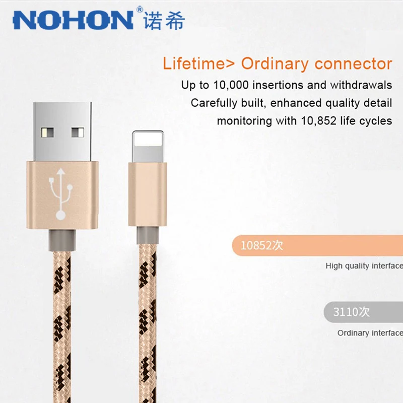 NOHON USB кабель для зарядки и передачи данных для iPhone X XS MAX XR 7 6 8 6S 5 5S Plus для Ipad Mini 1 2 3 4 8 Pin Кабели для быстрой зарядки 1 м