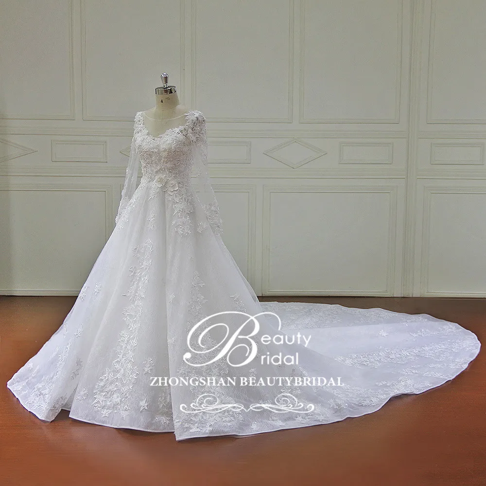 High-end Custom made Ball Gown Wedding Dresses Newest Desgin Lace Appliques Pearls Bridal Gowns Vestido De Novias XF17004 | Свадьбы и