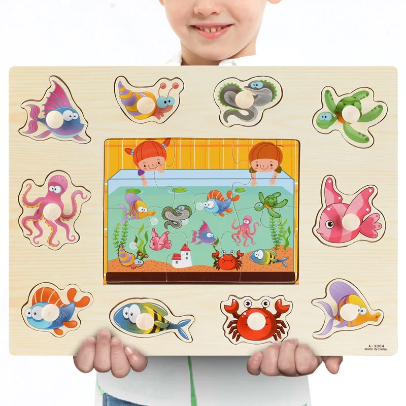 DZ-MY-792-30x22.4cm Детские паззлы, игрушки, деревянные головоломки, ручной захват, набор, обучающие игрушки для детей, мультяшный автомобиль, морские животные, пазл, детский подарок - Цвет: DZ-MY-792-30x22.4cm