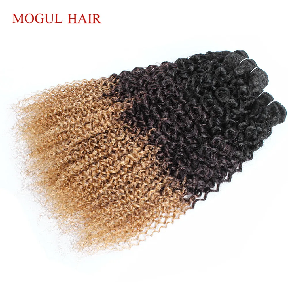 MOGUL HAIR Ombre Three Tone 1B 4 27 Blonde Ends Afro Jerry Curly Hair Weave Bundles Indian Non Remy Human Hair Extension