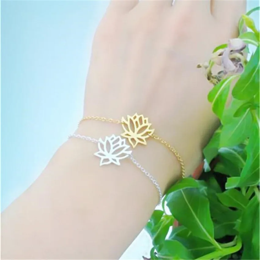 Браслеты из розового золота с цветком лотоса для женщин богемные ювелирные