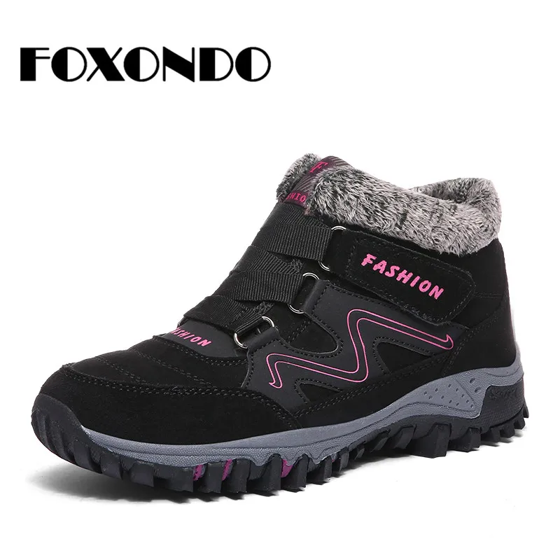 FOXONDO/2019 г. зимние женские ботинки замшевые Теплые ботильоны с толстой подошвой
