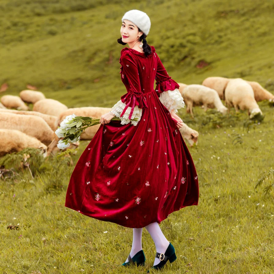Осень, новинка, vestido, женские платья, Ретро стиль, кружево, длинный рукав, платье