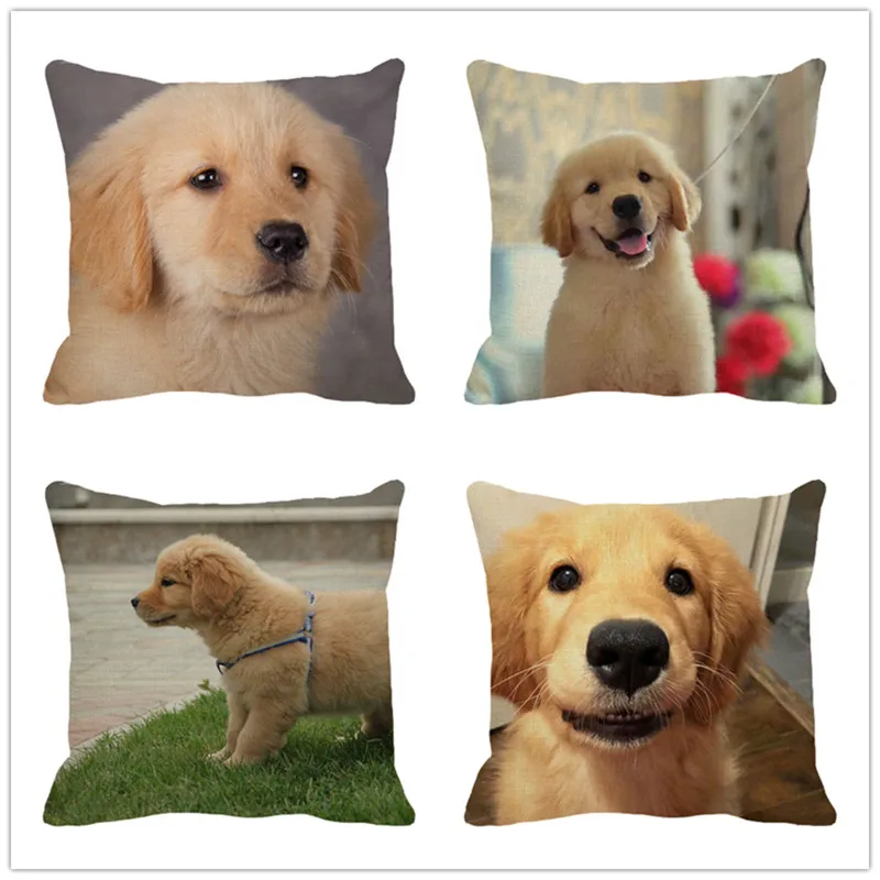 XUNYU Cute Pet Little Golden Retriever Dog Pillow Case Childs Linen Printed Cushion Cover for Home Sofa Pillowcase 45x45 Cm | Дом и сад