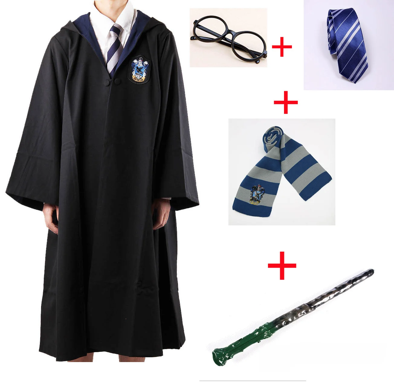 Ravenclaw set Халат, накидка, галстук, шарф, палочка, очки Ravenclaw/Gryffindor/Hufflepuff/Slytherin Robe, Маскарадные костюмы, Гермиона, костюм 23 - Цвет: Ravenclaw set