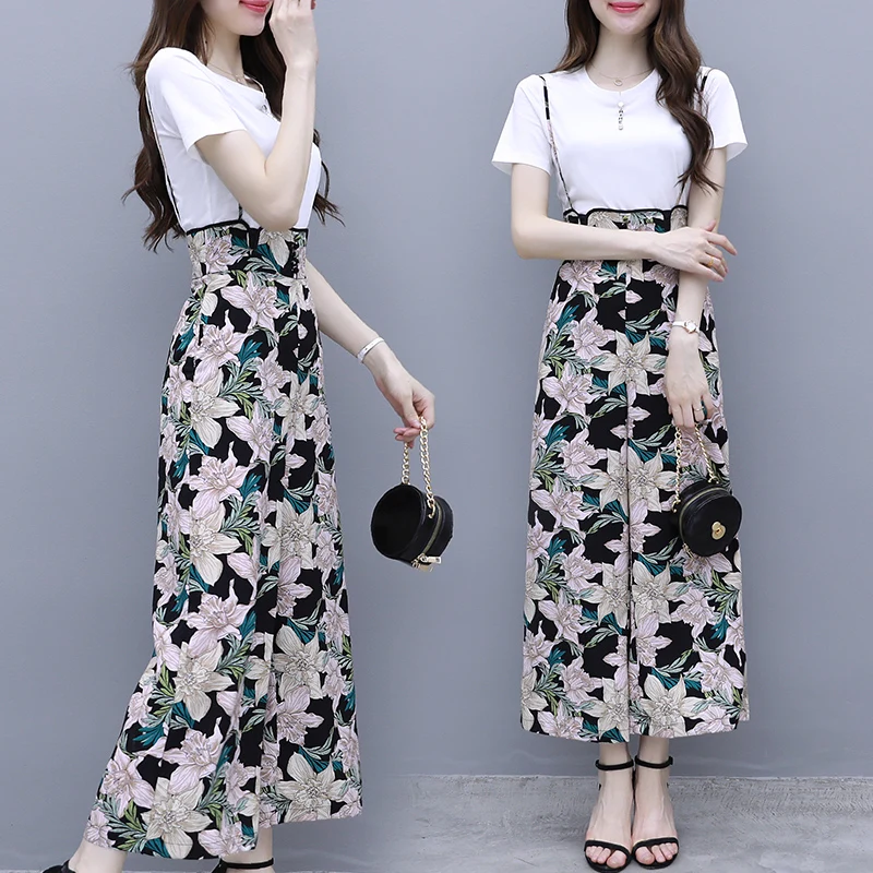 

Two-piece clothing set women white sweatshirt & loose pants new wide-legged pants suit 2019 summer outfit lady vestidos leisure