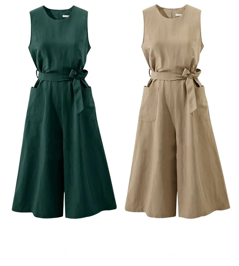 Женские комбинезоны без рукавов повседневные Свободные Комбинезоны с широкими