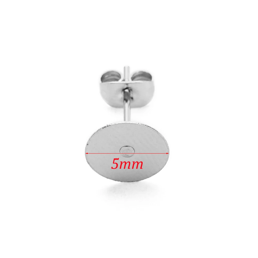 5mm flat pad silver 50 шт./лот, хирургические серьги из нержавеющей стали, с 3, 4, 5, 6, 8, 10, 12 мм, клейкий на плоской подошве, ободок, серьги, шпильки, DIY ювелирные изделия - Цвет: 5mm flat pad silver