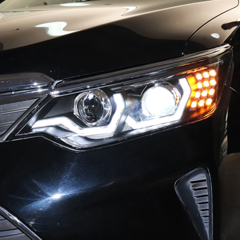 

Автомобильный Стайлинг для 2015 2016 2017 Toyota Camry V55 светодиодный ные фары Camry, линзы drl, двойной луч, H7, HID, ксенон
