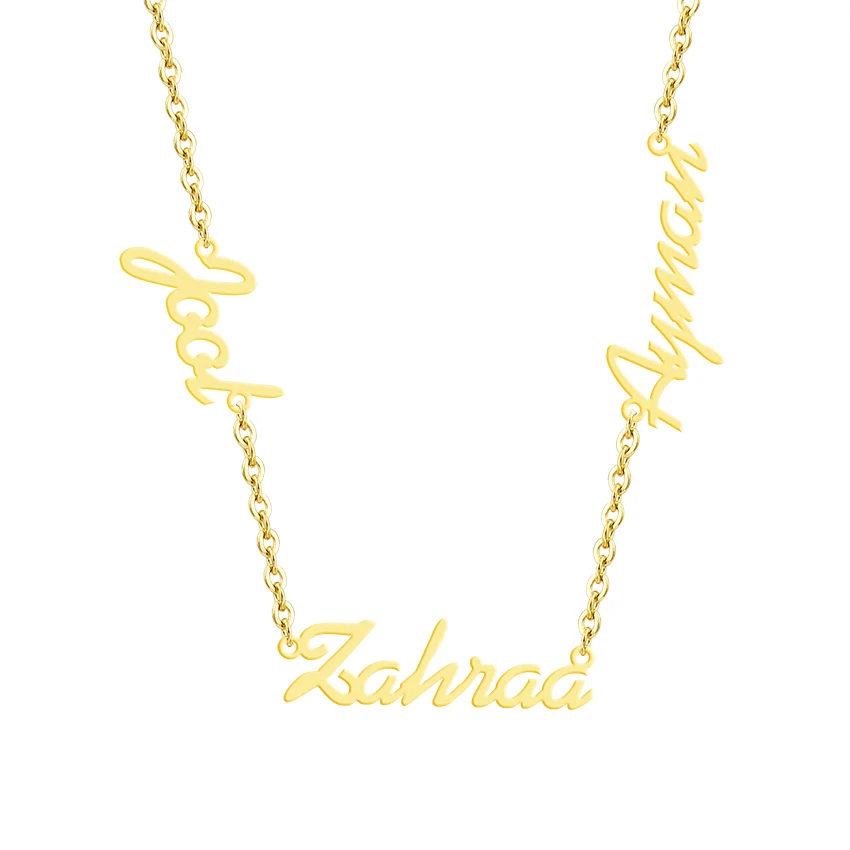 

Dainty Triple Name Erkek kolye Custom Three Names Family Necklace Personalized Jewelry Silver Gold Friendship Necklace For Women