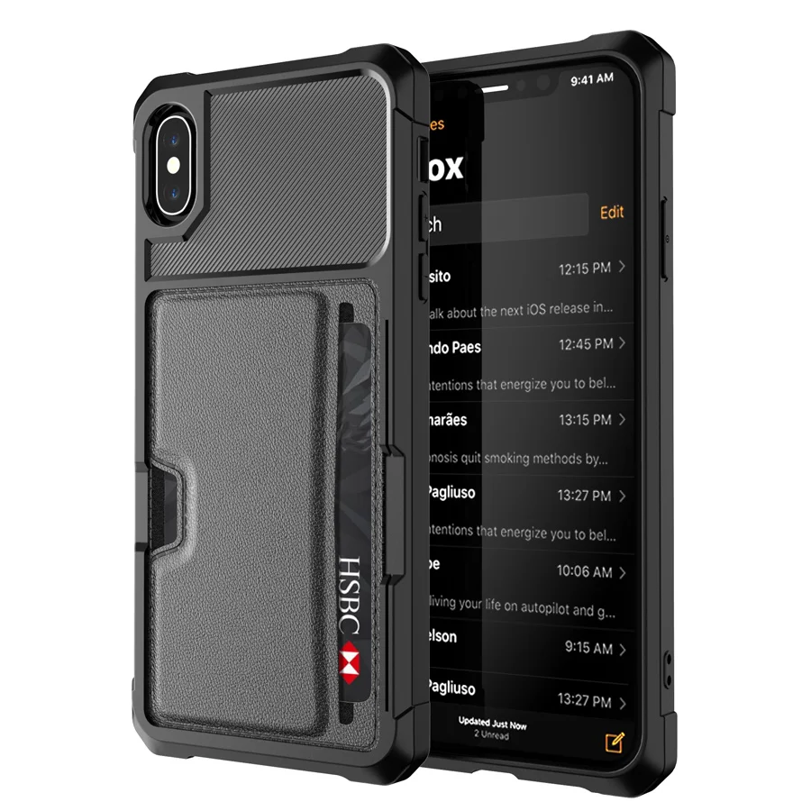 Черный IQD кожаный чехол для iPhone X Xs чехол для MAX XR автомобильный магнитный держатель для карт для iPhone 8 7 6 6s Plus защитный чехол кошелек чехол s - Цвет: Черный