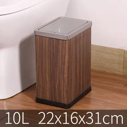 Wood Grain 10L Мусорная корзина из нержавеющей стали, 10 литров/2,6 галлонов, мусорная корзина для дома, ванной, кухни, отеля - Цвет: Wood Grain 10L