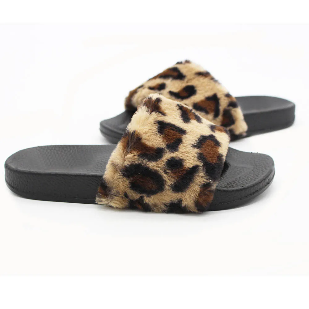 Модные Повседневное женские слипоны ползунки пушистого искусственного меха на