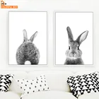 Настенная картина на холсте, милый кролик, черный, белый, скандинавские постеры и принты, настенные картины для гостиной, декор детской комнаты