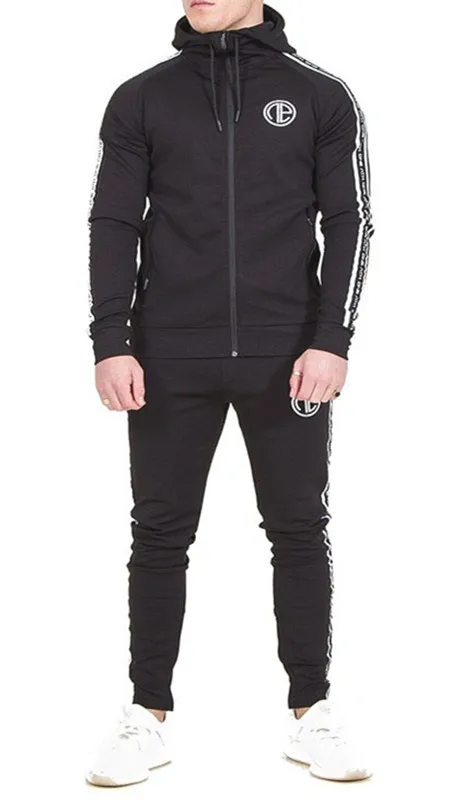 black EEHCM, модная спортивная одежда, спортивные костюмы, наборы, хлопковая куртка на молнии, мужская толстовка с капюшоном+ штаны, спортивный костюм, мужской комплект, спортивная куртка с капюшоном - Цвет: black