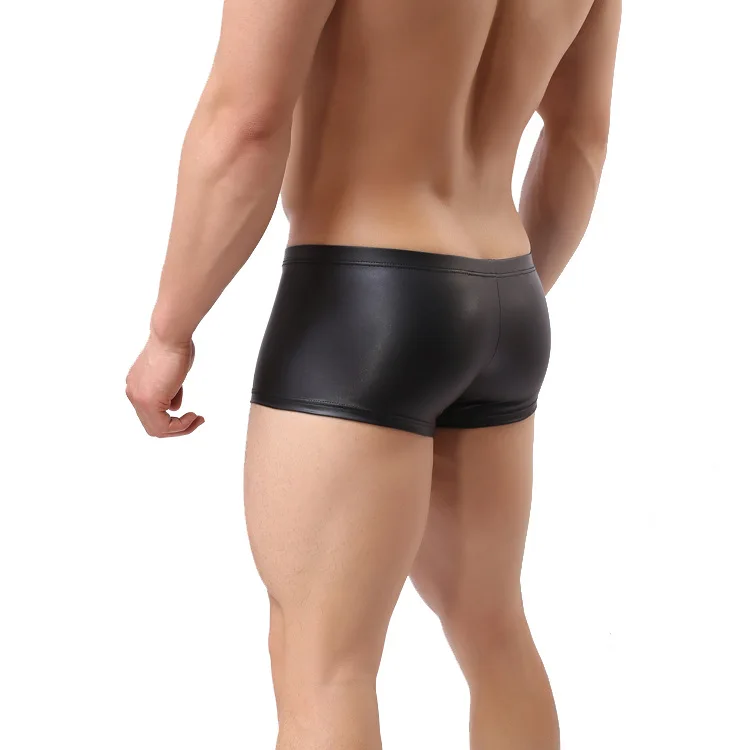 5pcs/lot New Faux Leather U Convex Boxers Men's Sexy Siamese Boxers Sexy Underwear Black/Gold/Silver S M L XL XXL Free Shipping