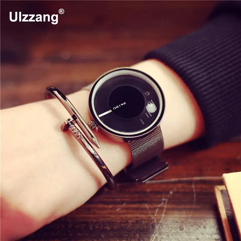 Мужские кварцевые часы Paidu полностью из нержавеющей стали с принтом пальца