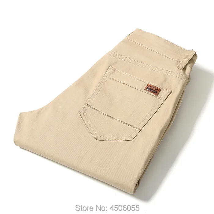 7104 Khaki Мужские деловые Прямые хлопковые брюки, Стрейчевые мужские эластичные облегающие повседневные брюки большого размера плюс 42 44 46, черные, хаки, красные, синие брюки - Цвет: 7104 Khaki