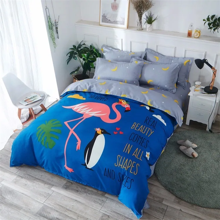 

Jeefttby Home Textile Flamingo Cartoon Lovely Bedding Sets Duvet Cover Pillowcase Sheet Linen Twin Full Queen King Size 4Pcs