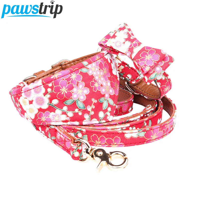 Pawstrip принцесса лук ошейник для собак цветочный принт поводок для собак набор 1,3 см ширина Регулируемый Маленький шарф для щенка ошейник