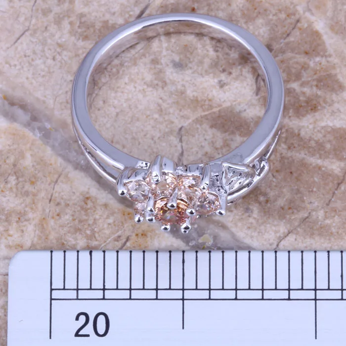 Потрясающее коричневое посеребренное кольцо с цветком морганитом Размер 6 / 7 8 9