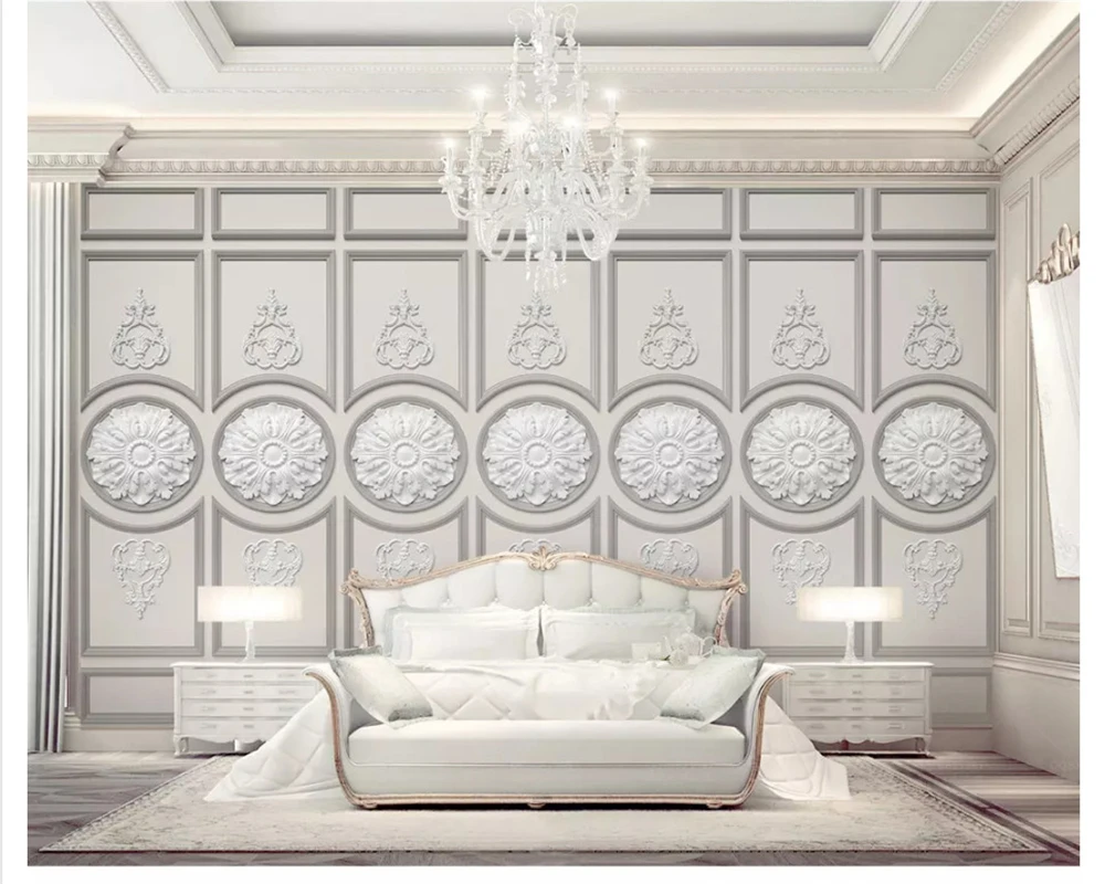 

beibehang Classic decorative painting beautiful European white plaster carved stereo TV background papel de parede 3d wallpaper