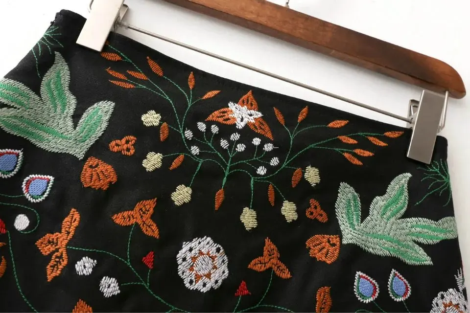 Женские цветы vintage национальная тенденция вышивка цветок бюст юбка короткая