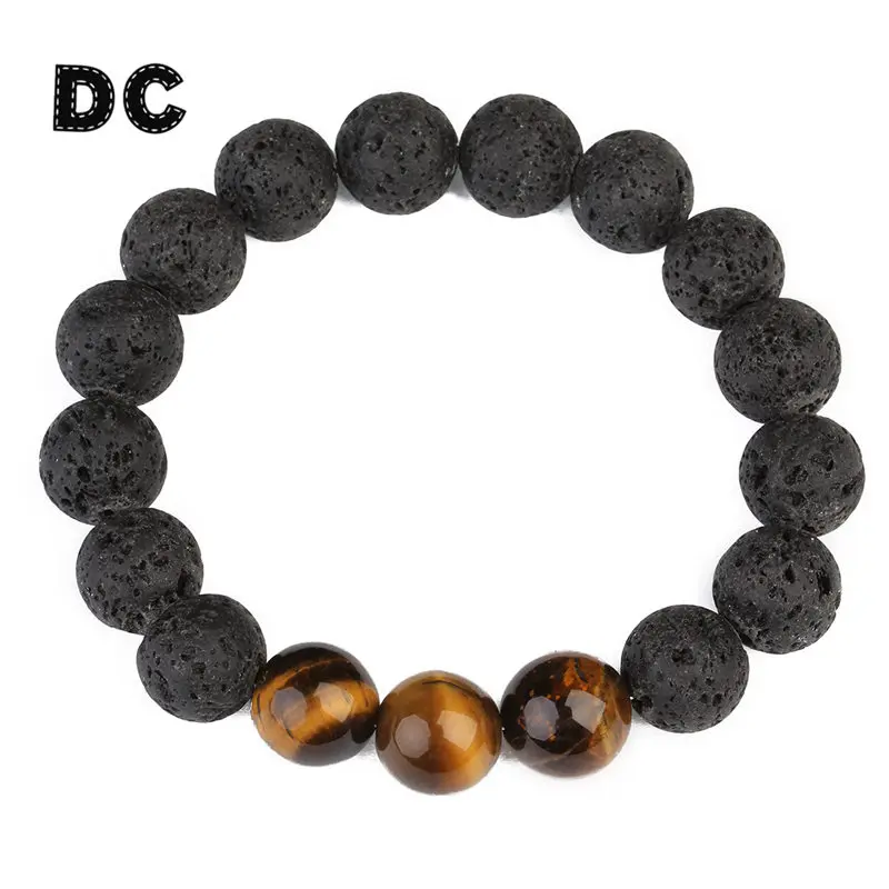 Мужской винтажный браслет с бусинами 12 мм из лавы и Тигрового Глаза|bracelets for|charm