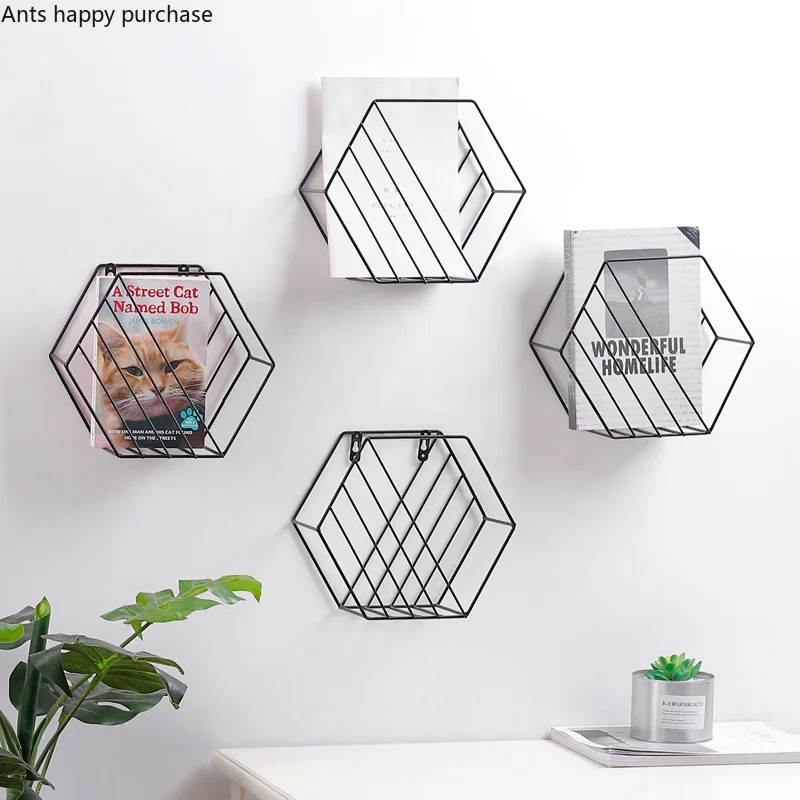 Книжные стеллажи в скандинавском стиле металлические шестигранные украшения