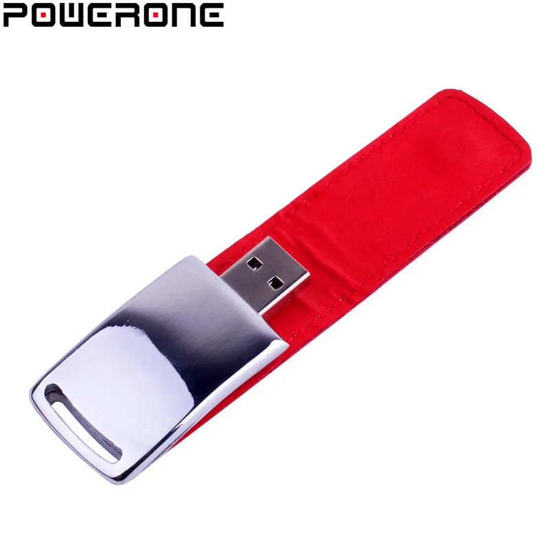 POWERONE, кожаный и металлический брелок, USB флеш-накопитель, флешка, модный креативный USB 2,0, карта памяти, 64 ГБ, 16 ГБ, 32 ГБ, 4 Гб, U диск