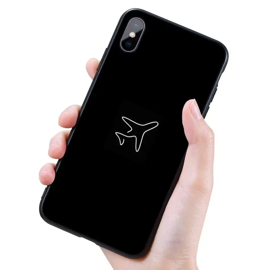 002 Силиконовый черный чехол для iPhone 11 Pro XR X XS MAX 7 8 6 6S Plus 5 5S SE 5C 7Plus 8Plus чехол для телефона для путешествий по миру бумажный самолет - Цвет: 002
